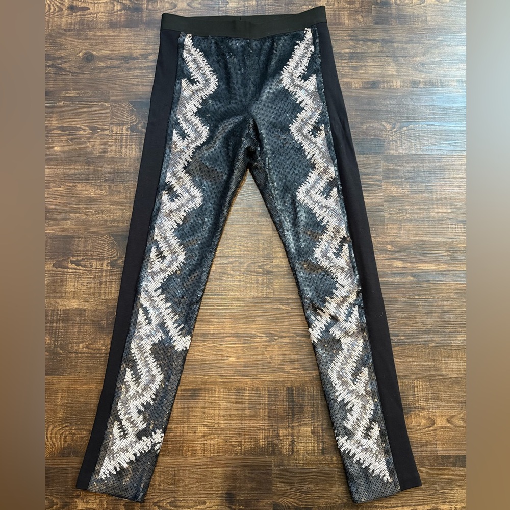 BCBGMaxAzria Black Sequins Leggings